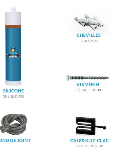 Kit de pose complet pour fenêtre en tunnel avec silicone chêne doré