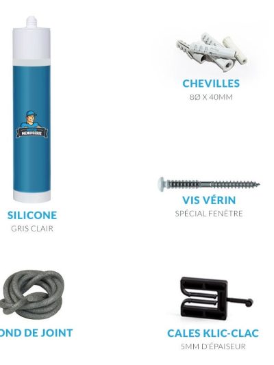Kit de pose complet pour fenêtre en tunnel avec silicone gris clair