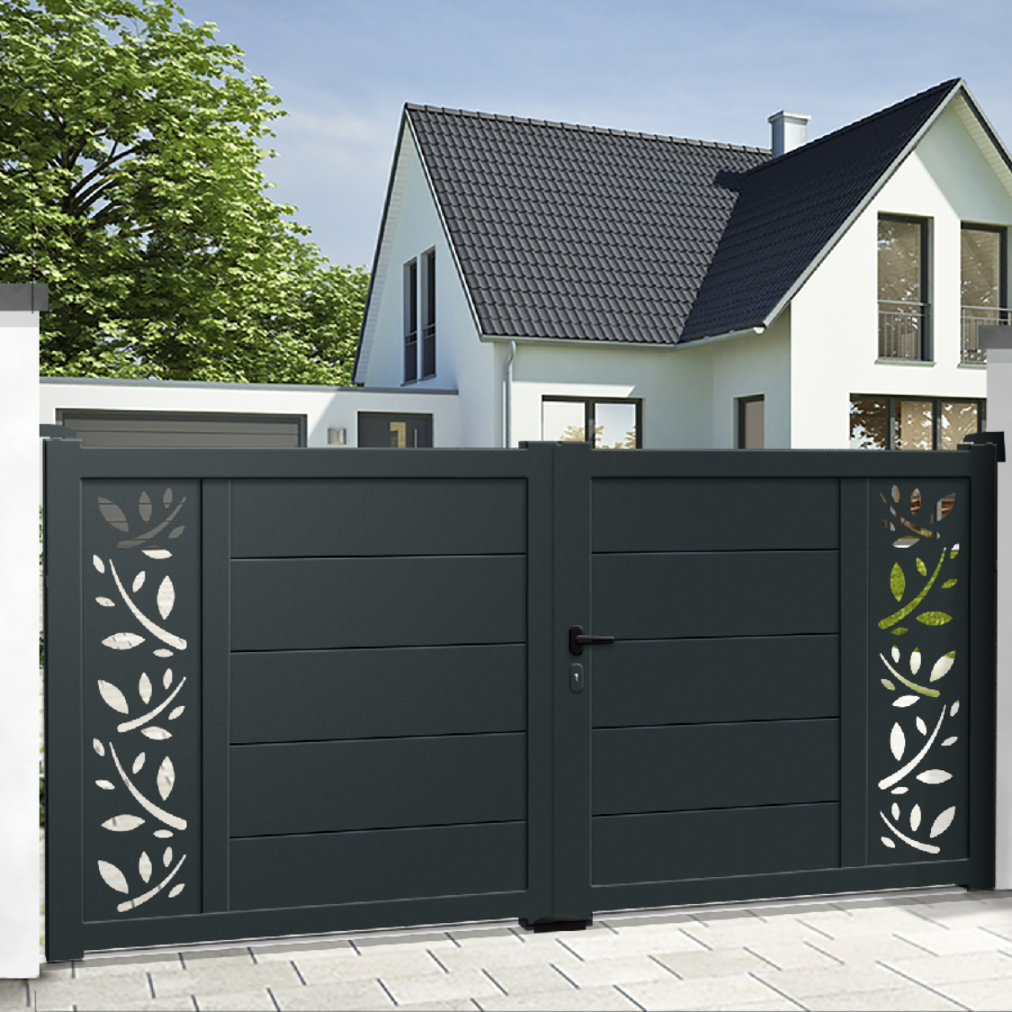 Portail battant aluminium Premium - Semi-ajouré - MALAGA