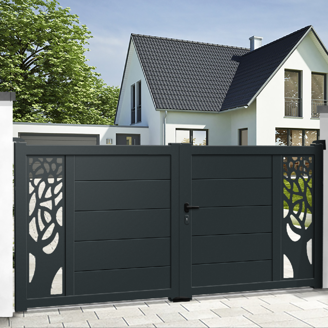 Portail battant aluminium Premium - Semi-ajouré - PRAGUE
